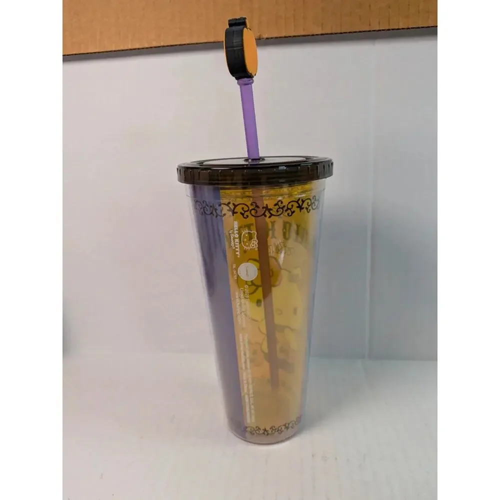 NEW Hello Kitty Halloween Pumpkin Tumbler Cup 24oz Purple Straw Topper Sanrio